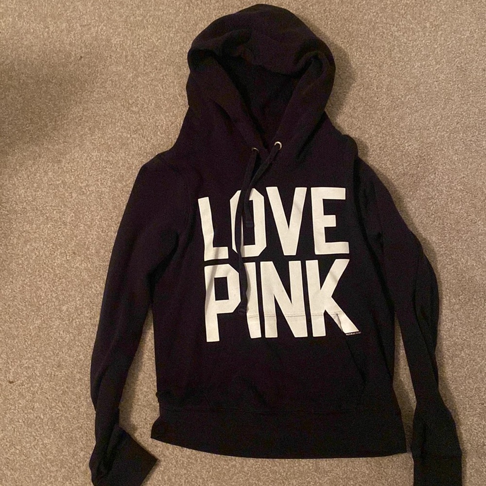 VS Pink "Love Pink" 86 Black Pullover Hoodie